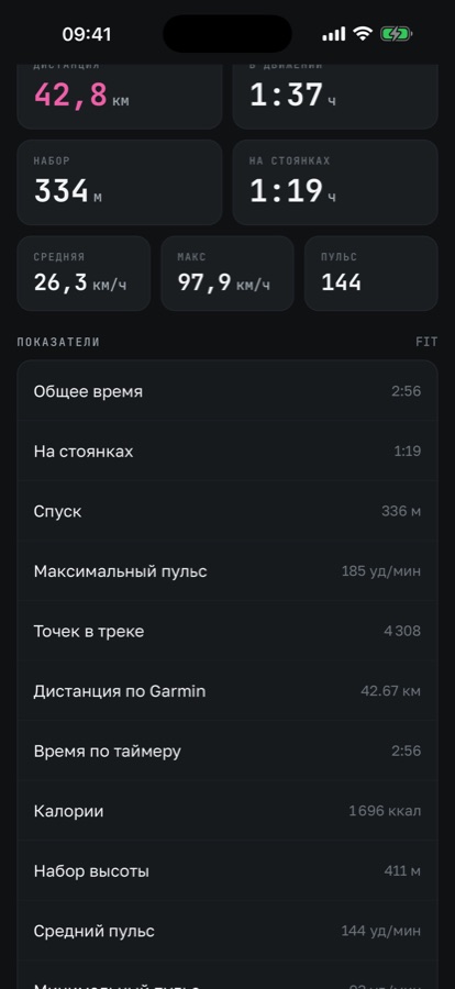 Экран телефона: статистика поездки